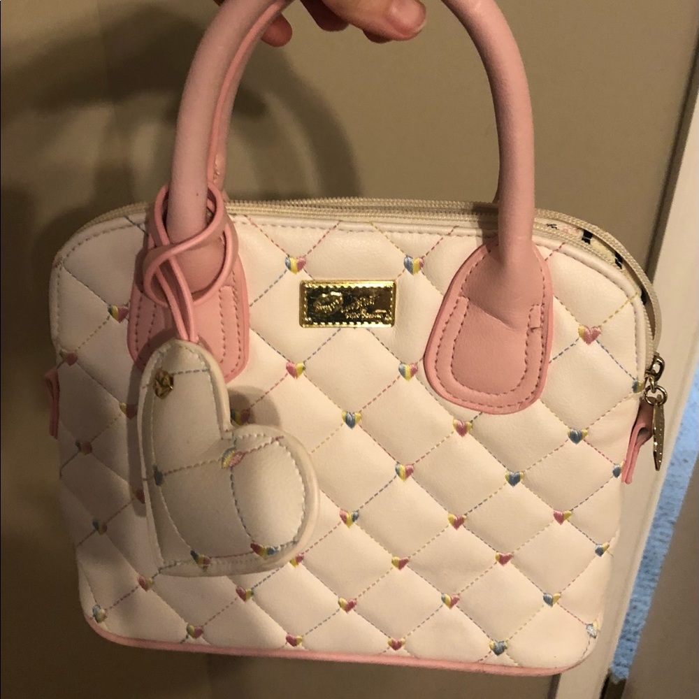 Betsy Johnson purse. “Bowling bag” style. White and pink.